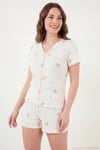 Regular Fit Desenli V Yaka Şortlu Kadın Pijama Takımı 65770837 BEYAZ-PEMBE