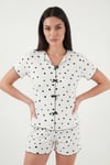 Regular Fit Desenli V Yaka Şortlu Kadın Pijama Takımı 65770837 SİYAH-BEYAZ
