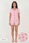 Regular Fit Desenli V Yaka Şortlu Kadın Pijama Takımı 65770837 PEMBE