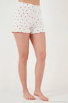Regular Fit Desenli V Yaka Şortlu Kadın Pijama Takımı 65770837 BEYAZ-KIRMIZI