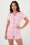 Regular Fit Desenli V Yaka Şortlu Kadın Pijama Takımı 65770837 PEMBE
