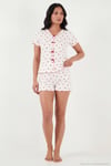 Regular Fit Desenli V Yaka Şortlu Kadın Pijama Takımı 65770837 BEYAZ-KIRMIZI