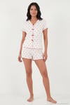 Regular Fit Desenli V Yaka Şortlu Kadın Pijama Takımı 65770837 BEYAZ-KIRMIZI