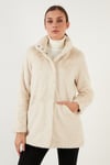 Regular Fit Dik Yaka Cepli Yumuşak Dokulu Suni Kürk Onlvida Kadın Mont 15164600 TAŞ