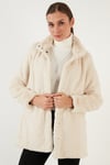 Regular Fit Dik Yaka Cepli Yumuşak Dokulu Suni Kürk Onlvida Kadın Mont 15164600 TAŞ