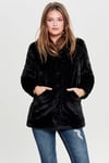 Regular Fit Dik Yaka Cepli Yumuşak Dokulu Suni Kürk Onlvida Kadın Mont 15164600 SİYAH
