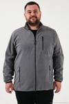 Regular Fit Dik Yaka Fermuarlı Büyük Beden 2'li Paket Polar Erkek Hırka 5906028BS2 ANTRASİT-GRİ