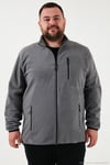 Regular Fit Dik Yaka Fermuarlı Büyük Beden 2'li Paket Polar Erkek Hırka 5906028BS2 GRİ-HAKİ