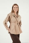 Regular Fit Dik Yaka Geniş Omuzlu Kuşaklı Kadın Trençkot 6927623 TAŞ