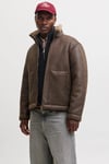 Regular Fit Dik Yaka Suni Deri Erkek Mont 12303001 KAHVE