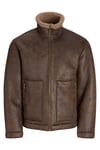 Regular Fit Dik Yaka Suni Deri Erkek Mont 12303001 KAHVE