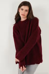 Regular Fit Dik Yaka Yumuşak Dokulu Triko Kadın Kazak 4616222 BORDO