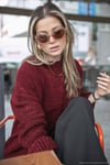 Regular Fit Dik Yaka Yumuşak Dokulu Triko Kadın Kazak 4616222 BORDO