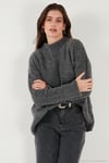 Regular Fit Dik Yaka Yumuşak Dokulu Triko Kadın Kazak 4616222 ANTRASİT