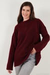 Regular Fit Dik Yaka Yumuşak Dokulu Triko Kadın Kazak 4616222 BORDO