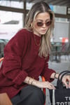 Regular Fit Dik Yaka Yumuşak Dokulu Triko Kadın Kazak 4616222 BORDO