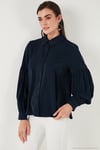 Regular Fit Dikiş Detaylı Düz Yaka Balon Kol Kadın Gömlek 611GO00003 LACİVERT