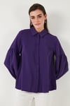 Regular Fit Dikiş Detaylı Düz Yaka Balon Kol Kadın Gömlek 611GO00003 MOR