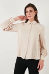 Regular Fit Dikiş Detaylı Düz Yaka Balon Kol Kadın Gömlek 611GO00003 TAŞ