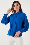 Regular Fit Dikiş Detaylı Düz Yaka Balon Kol Kadın Gömlek 611GO00003 SAKS