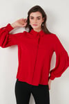 Regular Fit Dikiş Detaylı Düz Yaka Balon Kol Kadın Gömlek 611GO00003 KIRMIZI