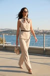 Regular Fit Düğme Kemer Detaylı Yelekli Kadın Takım 6928891 TAŞ