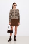Regular Fit Düğmeli Çizgili Kadın Hırka 25K0288K1 BEJ