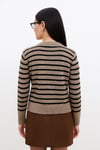Regular Fit Düğmeli Çizgili Kadın Hırka 25K0288K1 BEJ