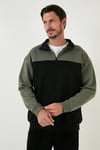 Regular Fit Fermuarlı Dik Yaka İçi Tüylü Yumuşak Şardonlu Kışlık Erkek Sweat 5905343 SİYAH-HAKİ