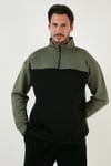 Regular Fit Fermuarlı Dik Yaka İçi Tüylü Yumuşak Şardonlu Kışlık Erkek Sweat 5905343 SİYAH-HAKİ