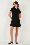 Regular Fit Fermuarlı Polo Yaka Kısa Kollu Pileli Süet Kadın Elbise 5866438 SİYAH
