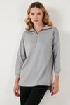 Regular Fit Fermuarlı Yaka Önü Kısa Arkası Uzun Kadın Sweat 5865876 GRİ