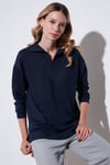 Regular Fit Fermuarlı Yaka Önü Kısa Arkası Uzun Kadın Sweat 5865876 LACİVERT