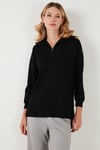 Regular Fit Fermuarlı Yaka Önü Kısa Arkası Uzun Kadın Sweat 5865876 SİYAH