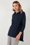 Regular Fit Fermuarlı Yaka Önü Kısa Arkası Uzun Kadın Sweat 5865876 LACİVERT