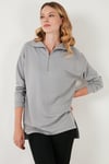 Regular Fit Fermuarlı Yaka Önü Kısa Arkası Uzun Kadın Sweat 5865876 GRİ