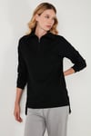 Regular Fit Fermuarlı Yaka Önü Kısa Arkası Uzun Kadın Sweat 5865876 SİYAH