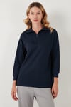 Regular Fit Fermuarlı Yaka Önü Kısa Arkası Uzun Kadın Sweat 5865876 LACİVERT