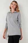 Regular Fit Fermuarlı Yaka Önü Kısa Arkası Uzun Kadın Sweat 5865876 GRİ