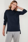 Regular Fit Fermuarlı Yaka Önü Kısa Arkası Uzun Kadın Sweat 5865876 LACİVERT
