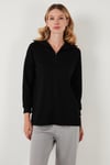 Regular Fit Fermuarlı Yaka Önü Kısa Arkası Uzun Kadın Sweat 5865876 SİYAH