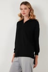 Regular Fit Fermuarlı Yaka Önü Kısa Arkası Uzun Kadın Sweat 5865876 SİYAH