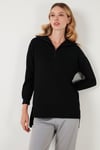 Regular Fit Fermuarlı Yaka Önü Kısa Arkası Uzun Kadın Sweat 5865876 SİYAH