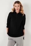 Regular Fit Fermuarlı Yaka Önü Kısa Arkası Uzun Kadın Sweat 5865876 SİYAH
