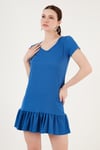 Regular Fit Fırfırlı V Yaka Bürümcük Mini Kadın Elbise 5865071 SAKS