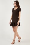 Regular Fit Fırfırlı V Yaka Bürümcük Mini Kadın Elbise 5865071 KAHVE