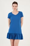 Regular Fit Fırfırlı V Yaka Bürümcük Mini Kadın Elbise 5865071 SAKS