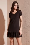 Regular Fit Fırfırlı V Yaka Bürümcük Mini Kadın Elbise 5865071 KAHVE
