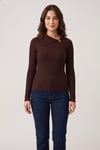 Regular Fit Geniş Yaka Fitilli Kadın Bluz 26K0254K1 BORDO