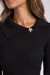 Regular Fit Geniş Yaka Fitilli Kadın Bluz 26K0254K1 SİYAH